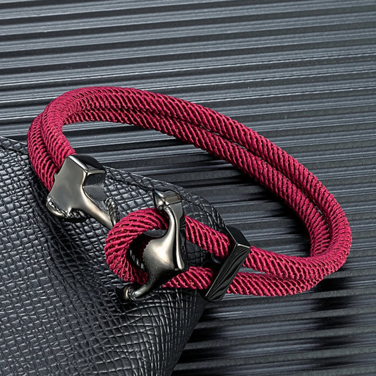 MKENDN Navy Anchor Bracelets Men Double strand Nautical Rope Bracelet Women Black Stainless Steel Surfer Sport Hook