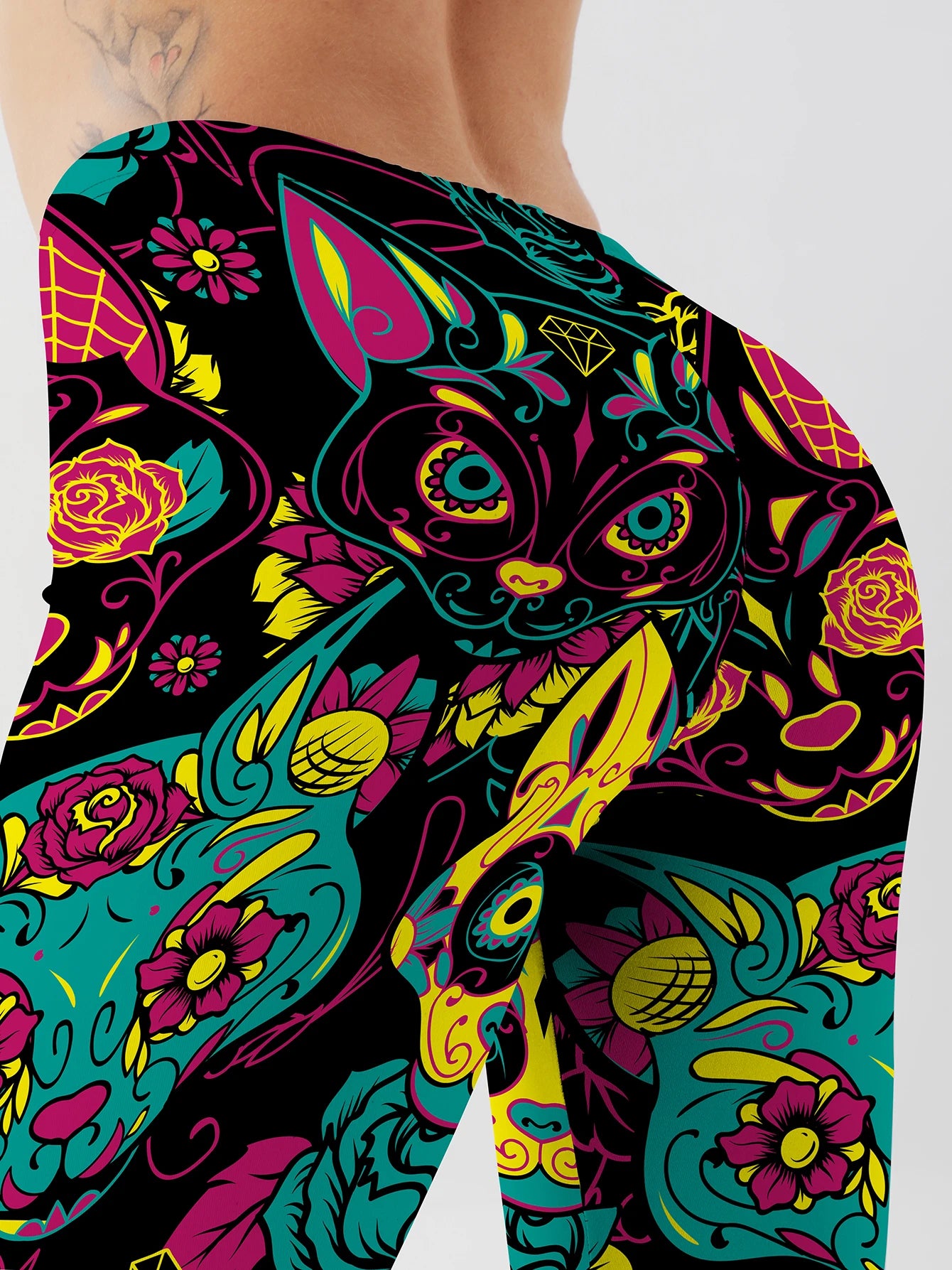 Fashion Women Cute Cat Printed Leggings For Fitness High Waist Gym Legging Push Up Workout Women skull Printed Leggings