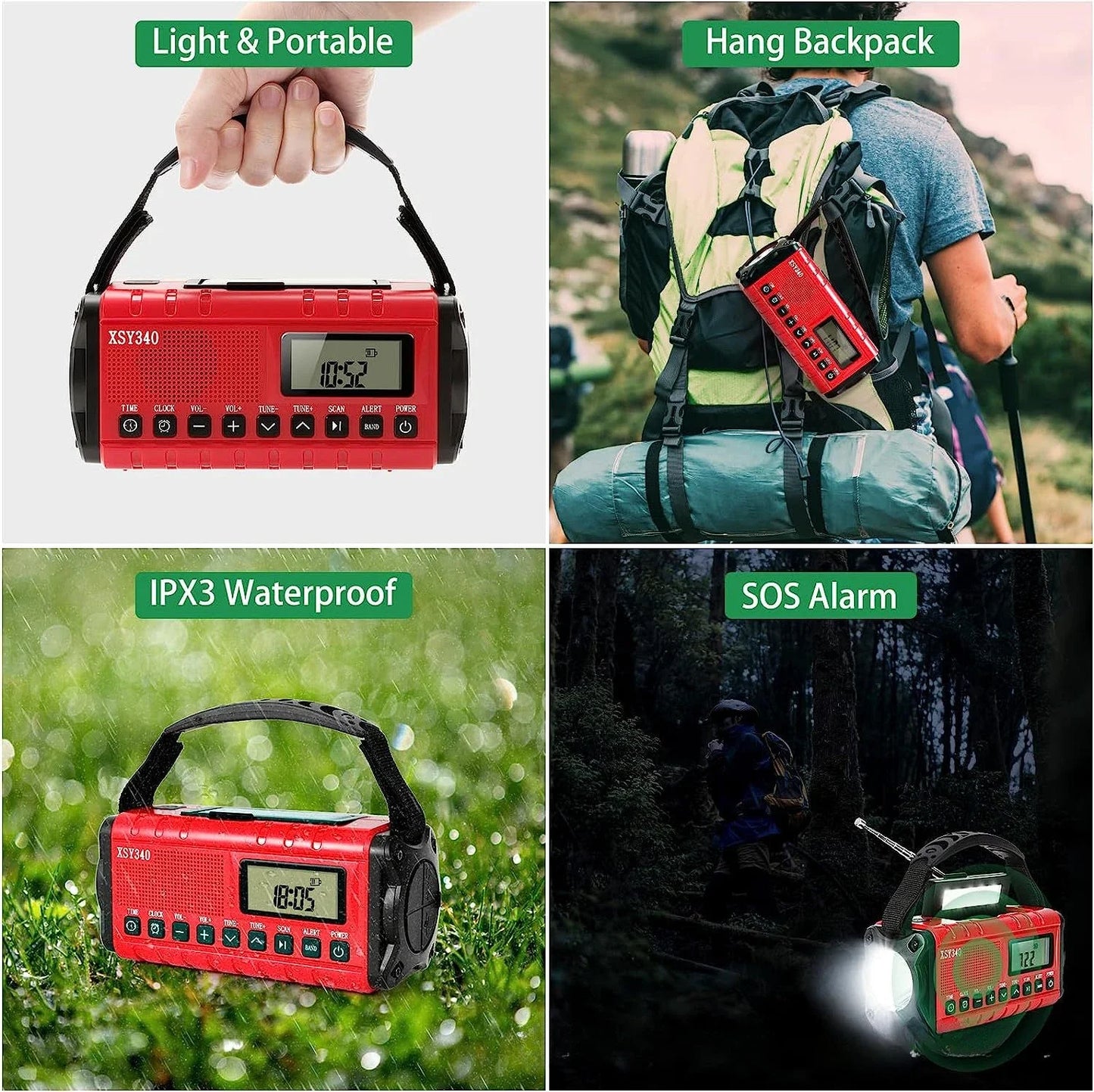 2025 Upgrade 10000mAh Emergency Weather Radio Solar Hand Crank AM/FM Portable Radio Headphone Jack Flashlight Reading Light SOS