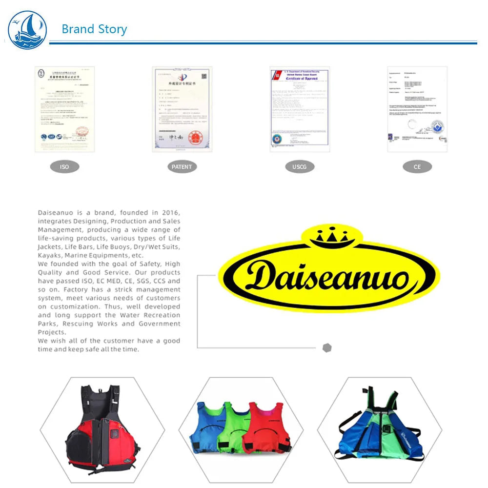 Daiseanuo-Life Jacket for Children Adults, Buoyancy Aids, PFD Kayak, Zipper Pocket, Sailing, Rafting, Sailing, Buoyancy, New, 50