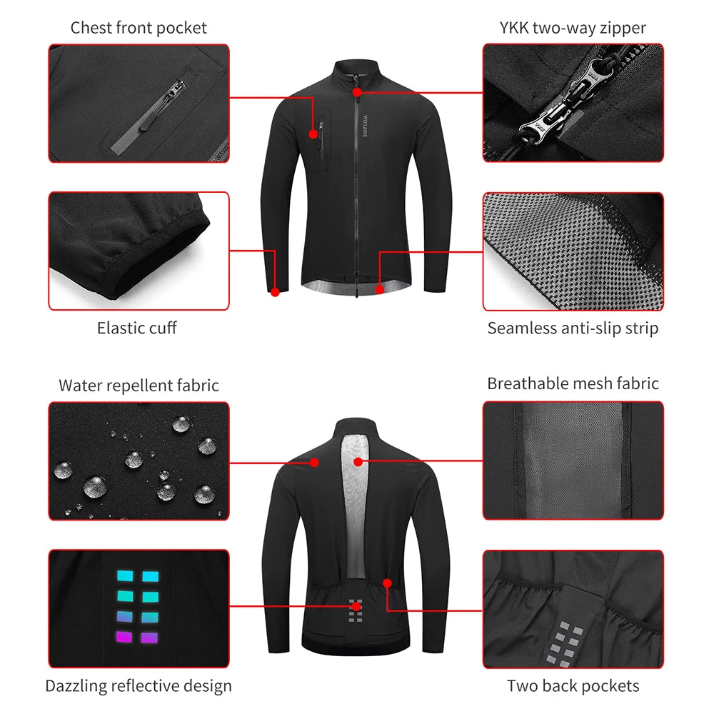 WOSAWE Men's Cycling Windbreaker Gravel Man Bicycle Windshield Jacket Bike Vest Gilet MTB Racing Long Sleeve Coat Wind Jacket