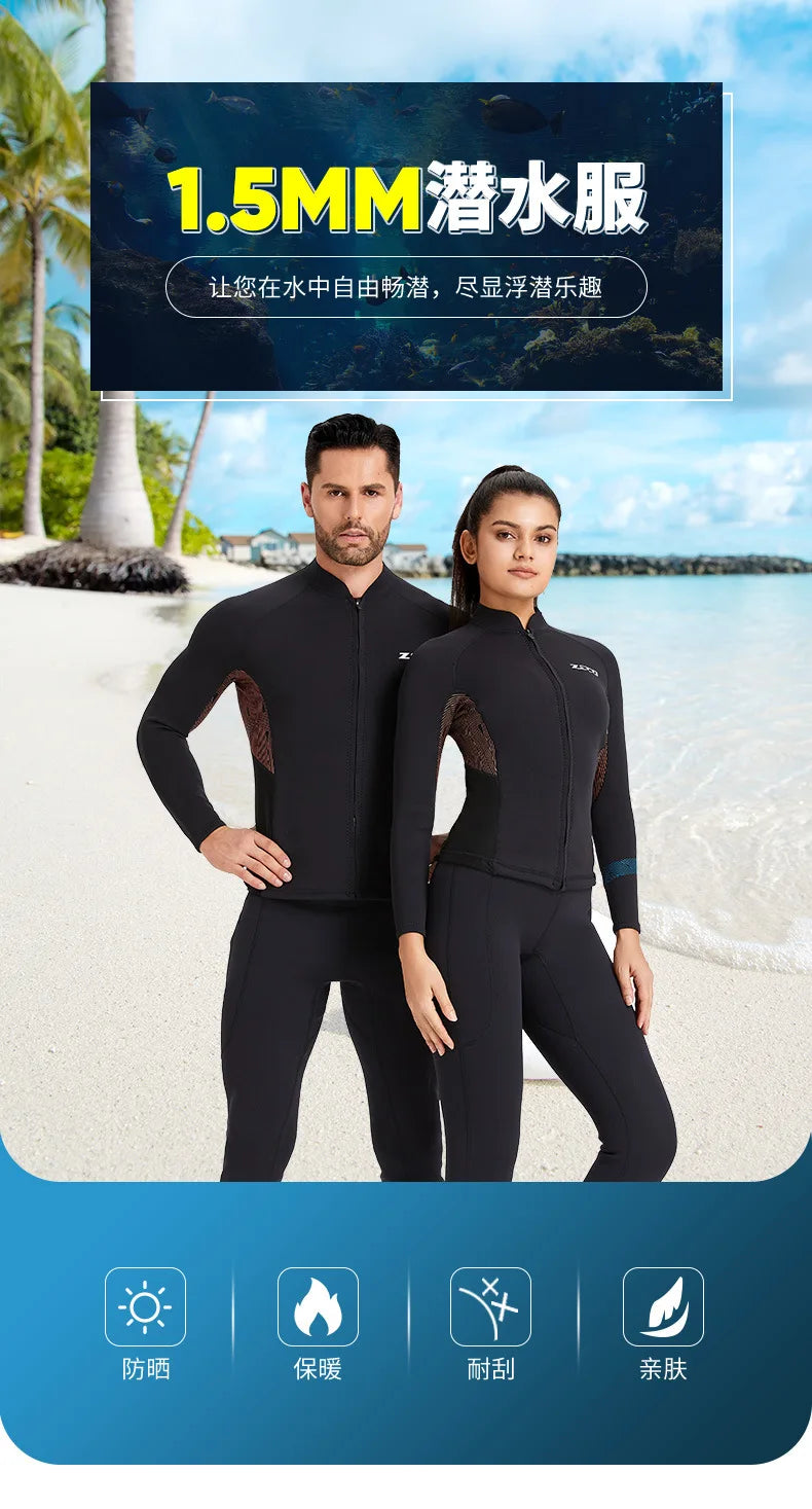 Wetsuit Surf Suit 1.5mm Neopreno Pant Top Men Women Scuba Diving Suit Roupa De Mergulho Swimwear Winter Kitesurf Rash Guards