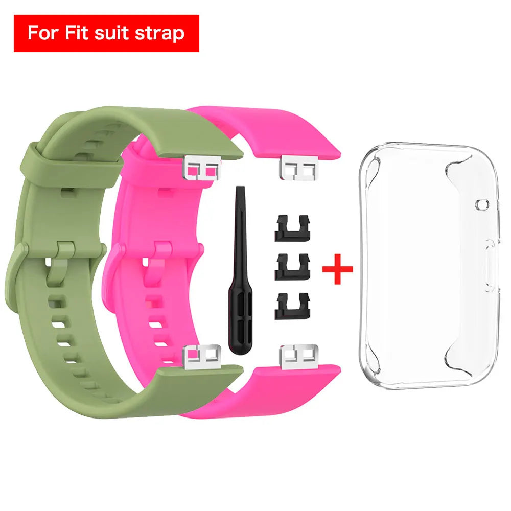 Silicone Watch Strap + Case For Huawei Watch Fit Strap Replacement Band Multicolor Protective Case Accessories band