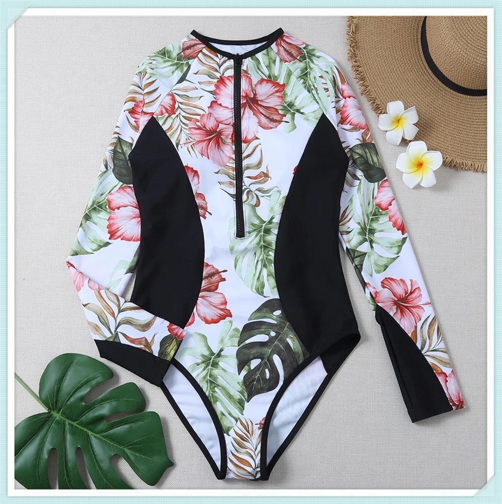 Solid Diving Clothes 2023 Women Zipper One Piece Bathers Bathing Swimming Swim Suit Female Long Sleeve Swimwear Surf Swimsuit