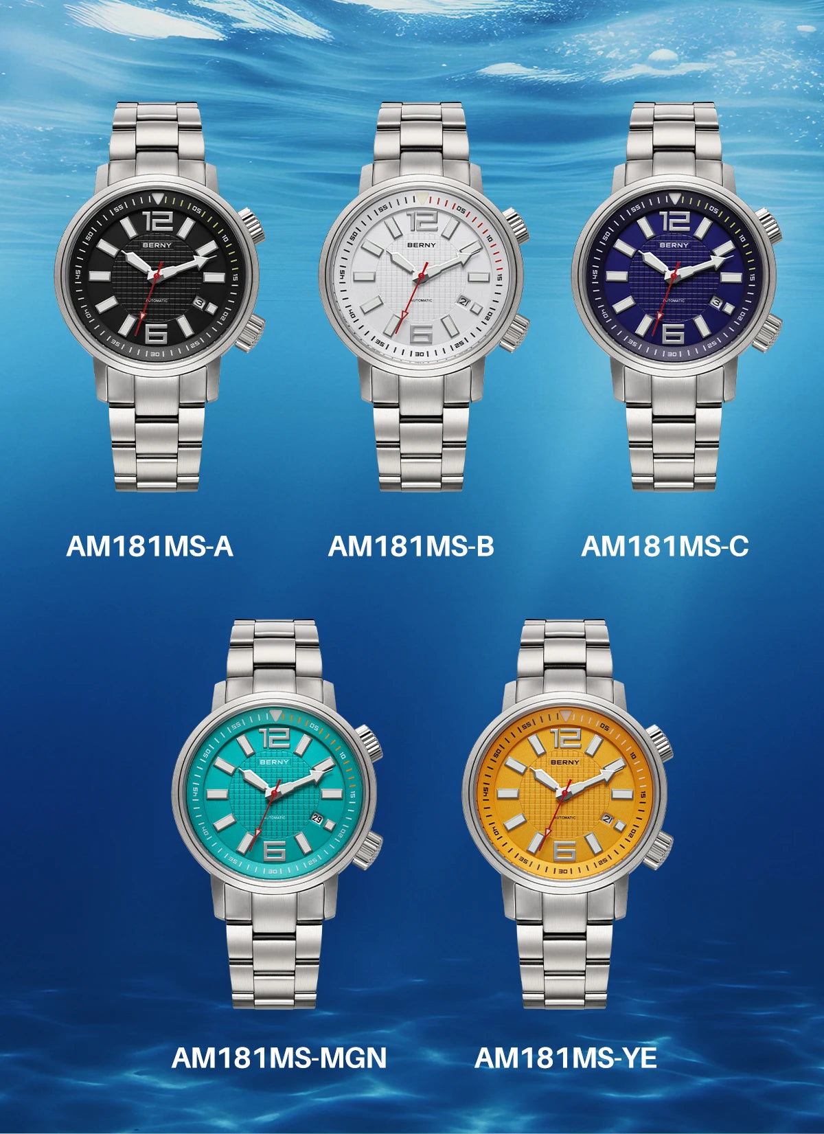 BERNY Automatic Diver Watch for Men Super Luminous Sapphire Miyota 8215 Compressor 20ATM Swimming Scuba Diving Sports Man Watch