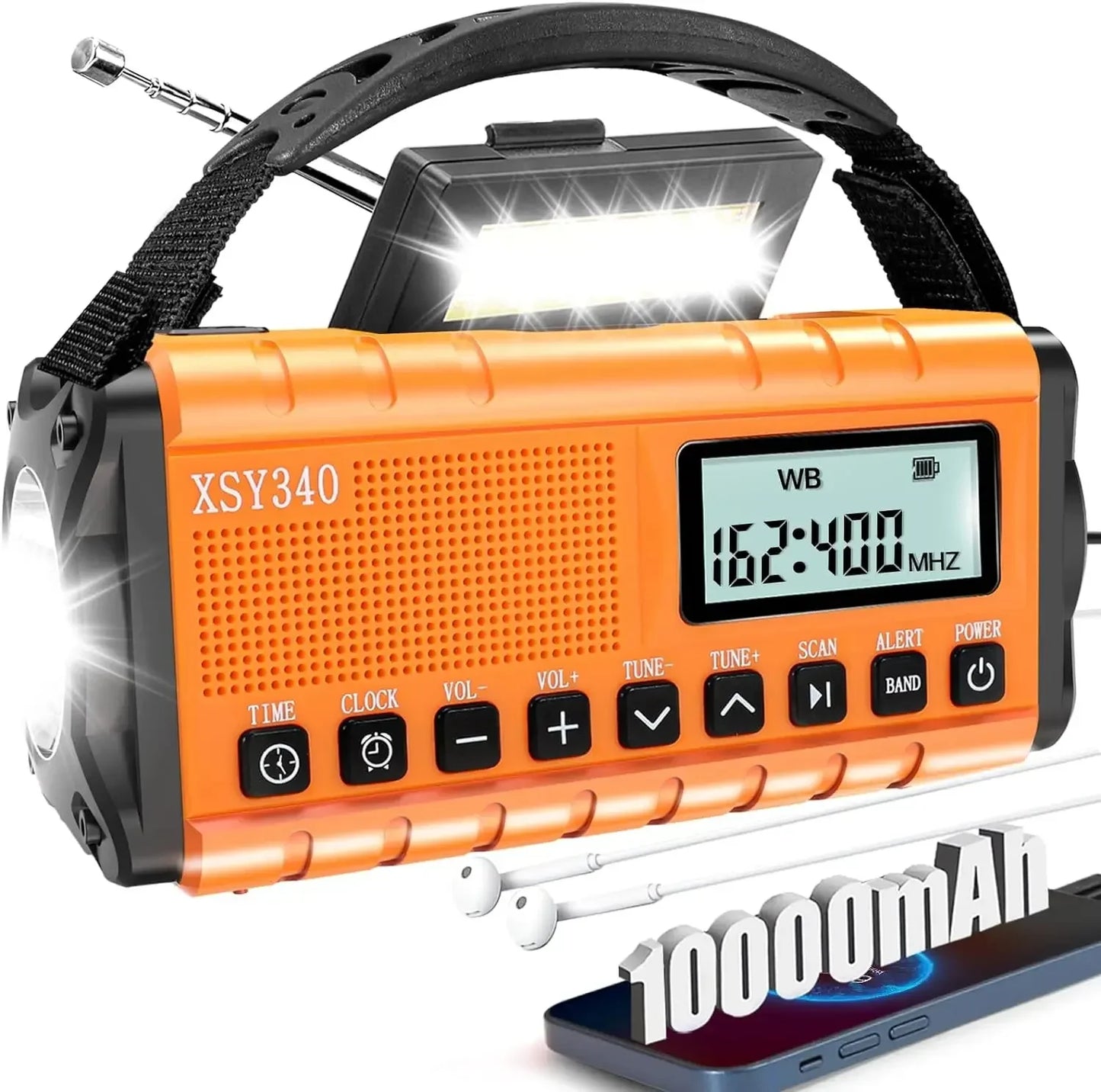 2025 Upgrade 10000mAh Emergency Weather Radio Solar Hand Crank AM/FM Portable Radio Headphone Jack Flashlight Reading Light SOS