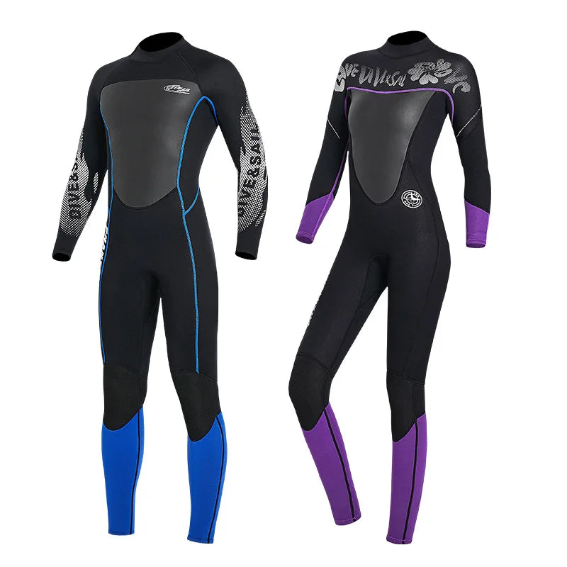 3MM Neoprene One-Piece Thick Warm Wetsuit Men Women Long Sleeved Cold-Proof Surfing Suit Snorkeling Swimming Jellyfish Suit