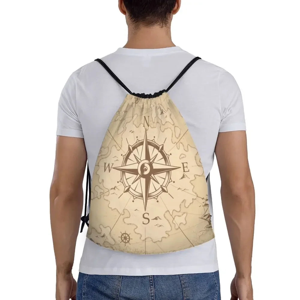 Custom Anchor And Navy Blue Stripes Drawstring Backpack Women Men Gym Sport Sackpack Portable Nautical Sailor Shopping Bag Sack