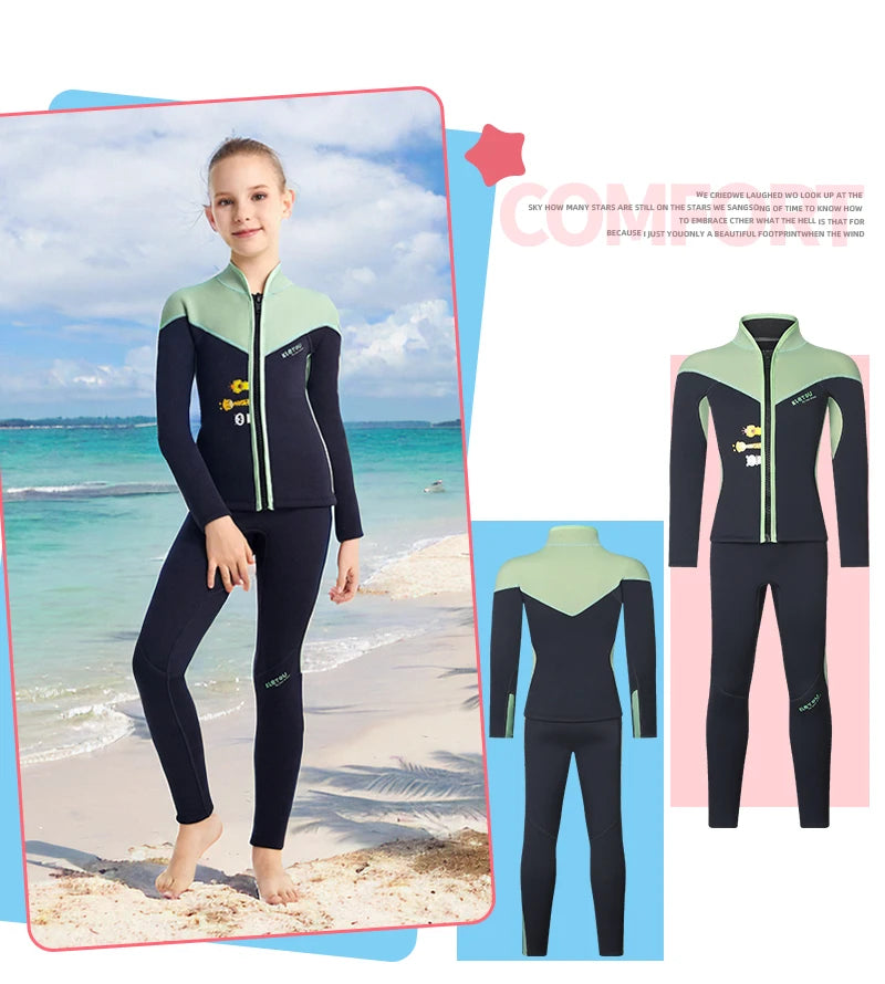 Two-Piece Neoprene Swimsuit for Kids, Professional Swimwear for Boys and Girls, Surfing Wetsuit Diving Suits, Bathing Suit
