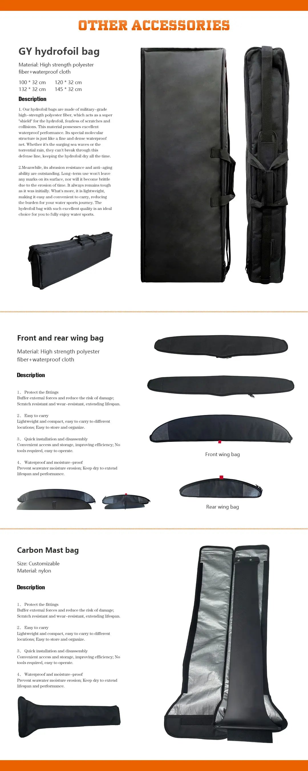 Customisable GY-BSC970 1501sqcm Carbon Fibre Front Wing Hydrofoil Kit for Windsurfing and SUP Hydrofoil Surfing