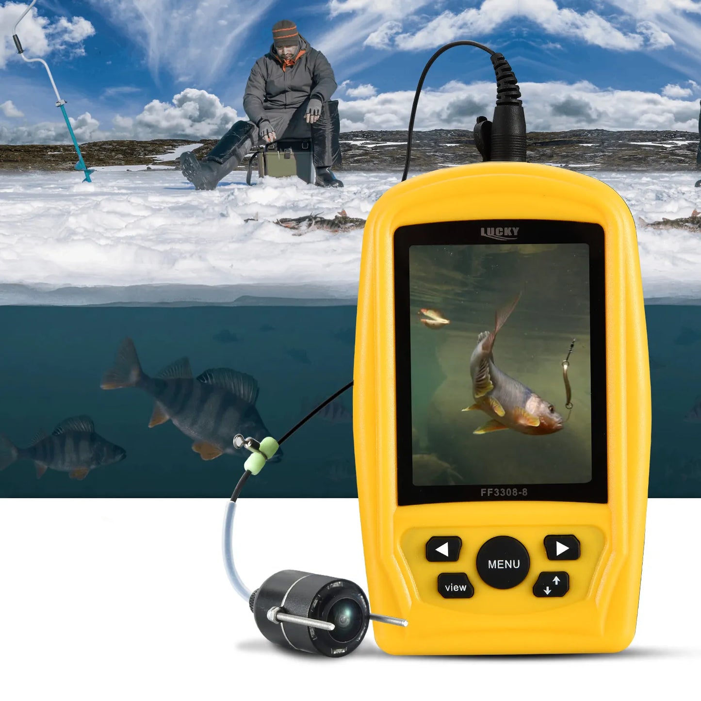 LUCKY Portable Underwater Fishing finder match with 3308-8 System CMD sensor 3.5 inch TFT RGB Waterproof Monitor Fish Sea 20M