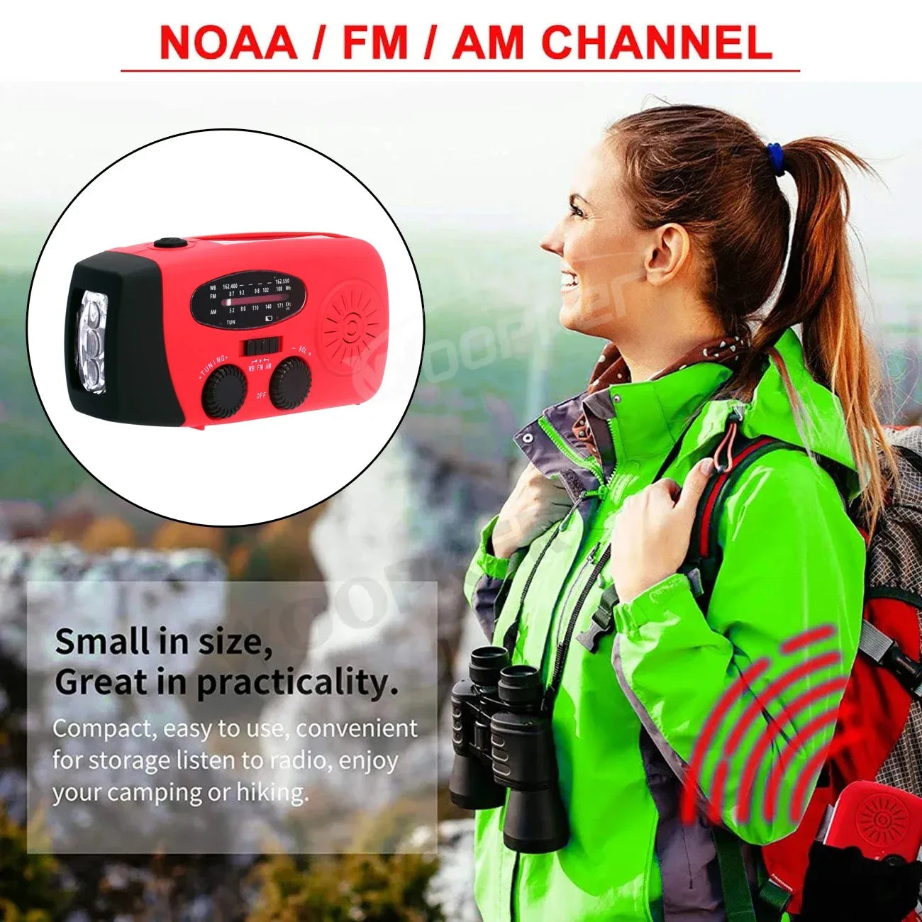 Woopker Radio E30 10000mAh FM Emergency Radio Solar Hand Crank Generator AM/FM/NOAA LED Portable Radio SOS Alarm Power Bank