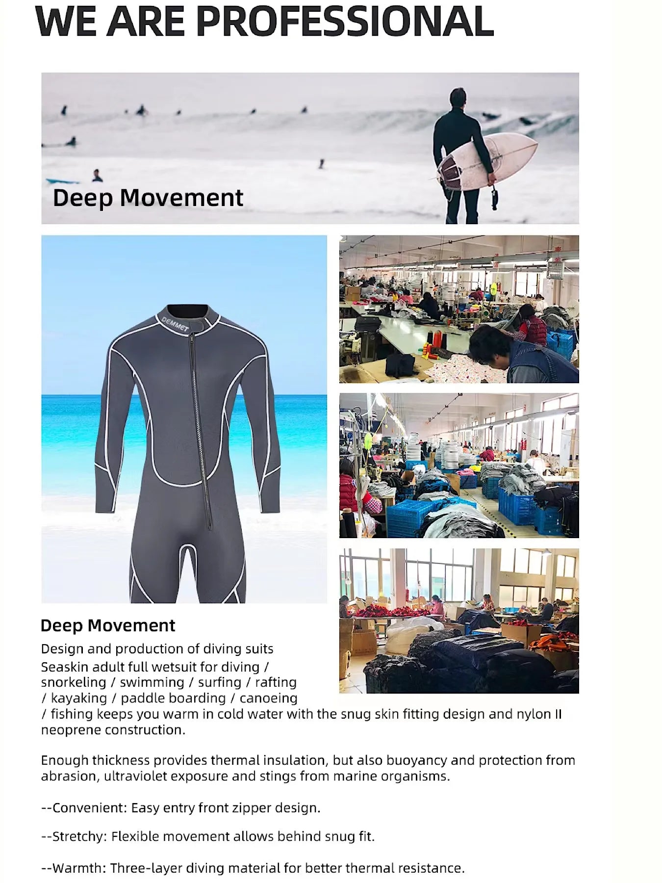 DEMMET 1.5mm SCR Men Neoprene One-piece Wetsuit Men's Long Sleeves Front Unzipper To Keep Warm And Cold Surf Snorkeling Kayak