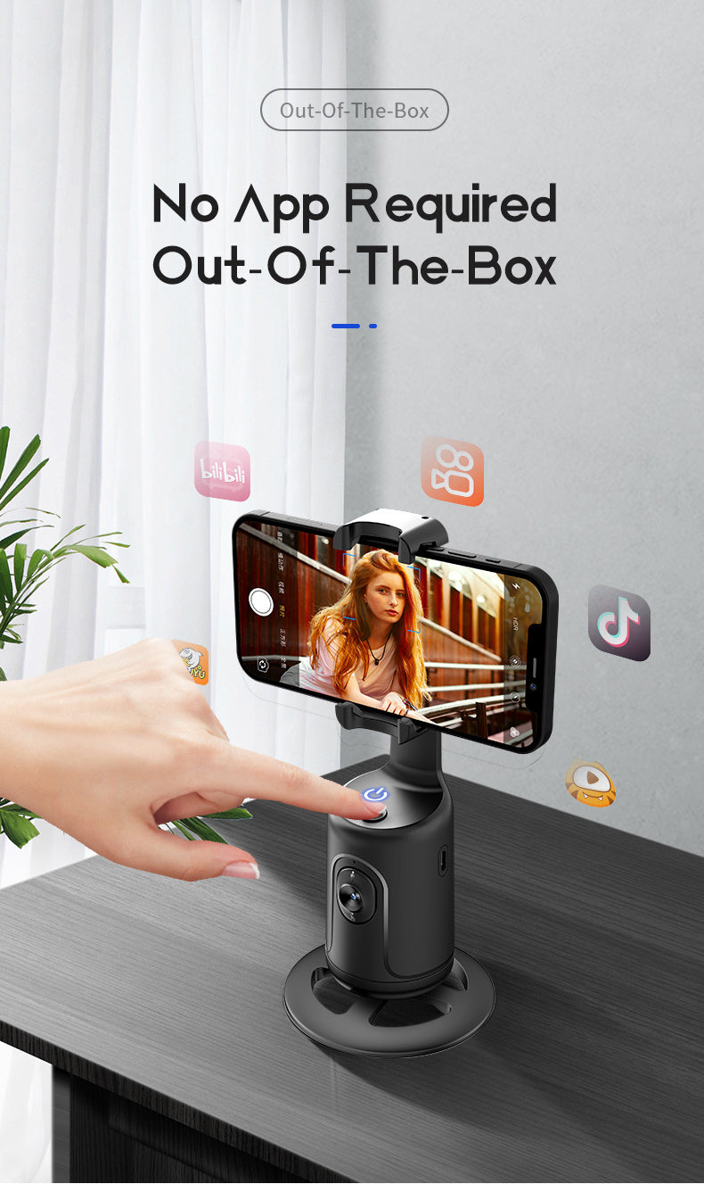 Auto Face Tracking Tripod, No App Required, 360° Rotation Face Body Phone Mount Smart Shooting Phone Tracking Holder for Vlog Live Streaming Video, Rechargeable Battery, Black