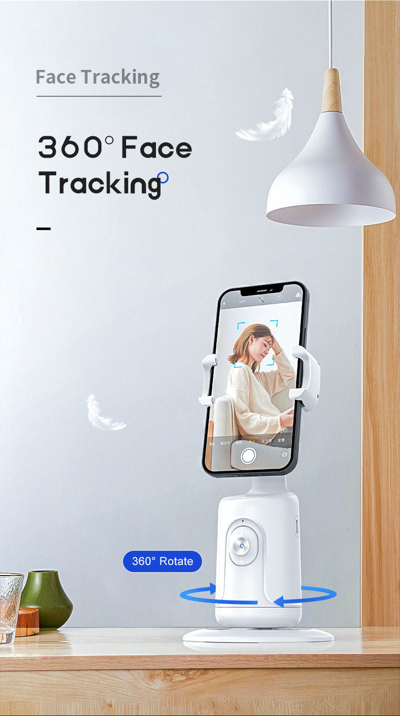 Auto Face Tracking Tripod, No App Required, 360° Rotation Face Body Phone Mount Smart Shooting Phone Tracking Holder for Vlog Live Streaming Video, Rechargeable Battery, Black