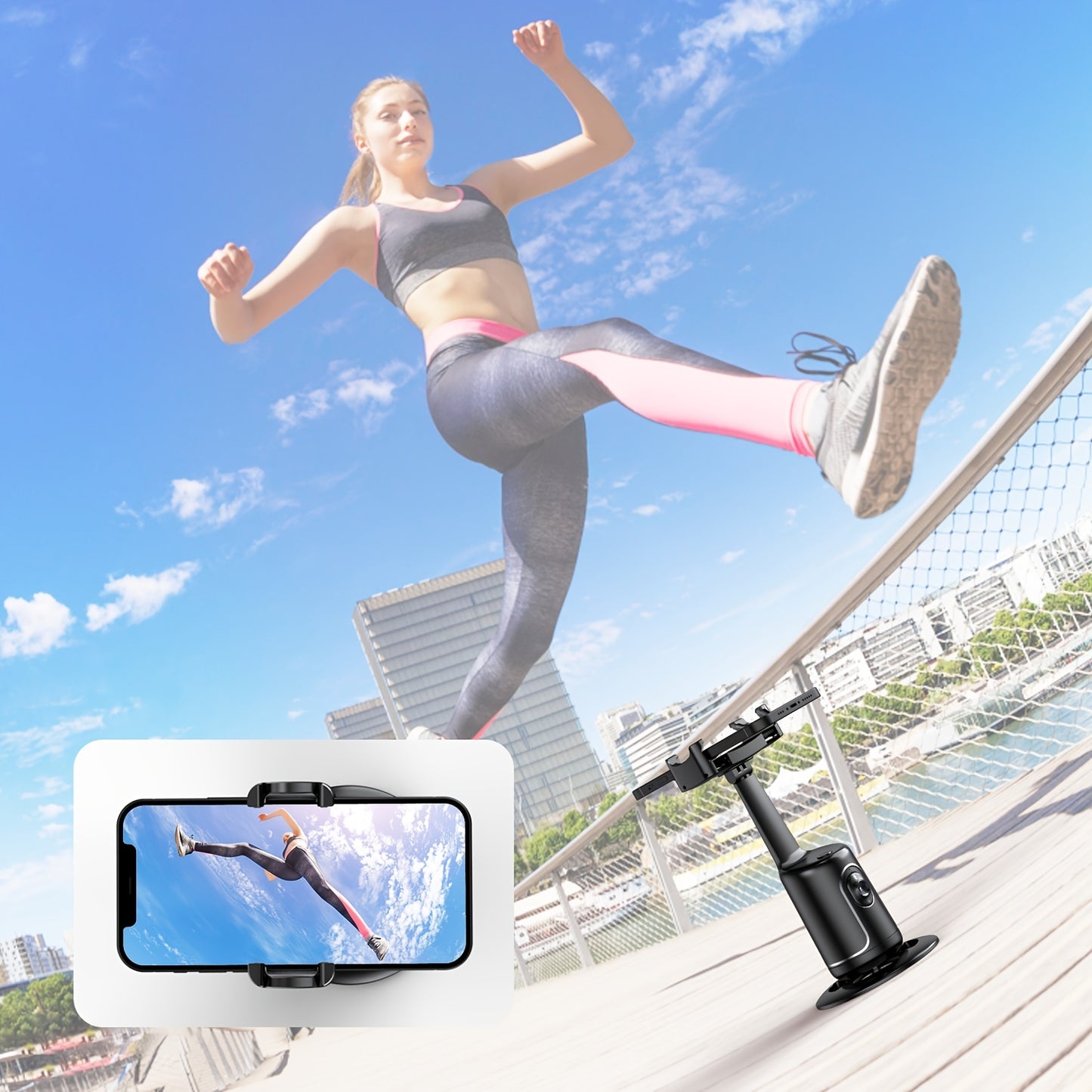 Auto Face Tracking Tripod, No App Required, 360° Rotation Face Body Phone Mount Smart Shooting Phone Tracking Holder for Vlog Live Streaming Video, Rechargeable Battery, Black