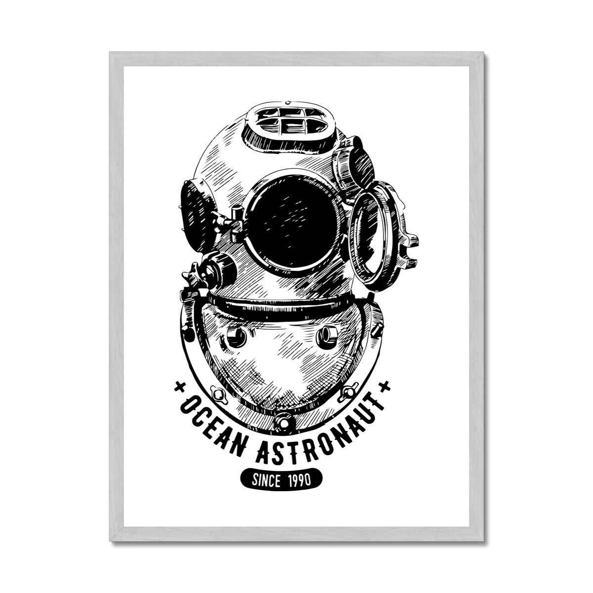 AQUA B&W - 05 - Astronauta do oceano - Impressão emoldurada antiga