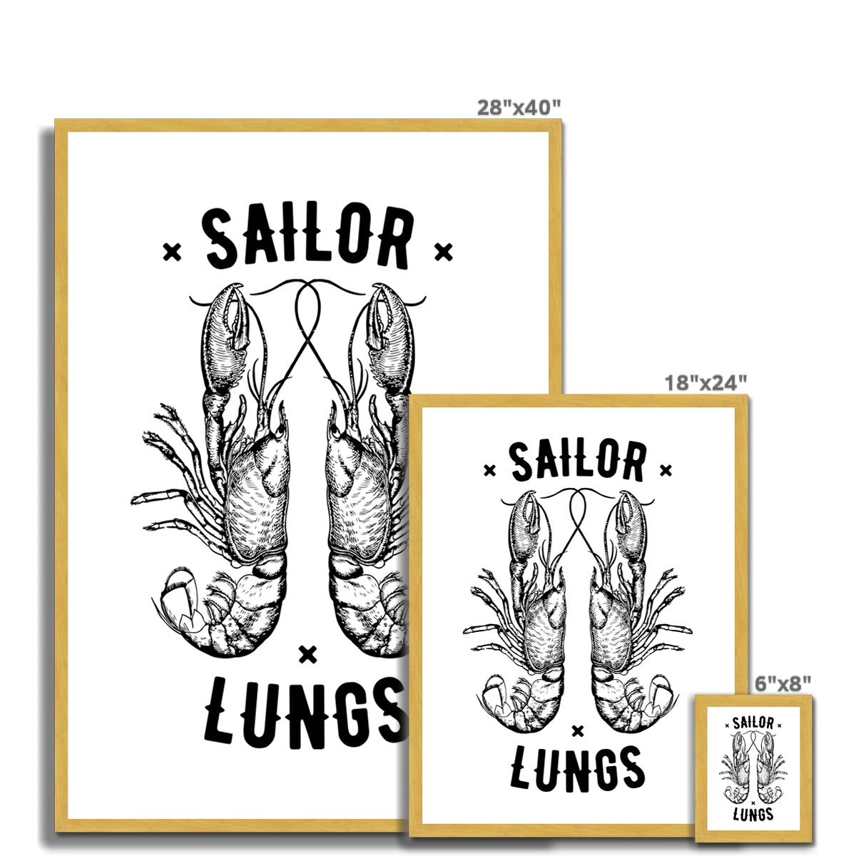 AQUA B&W - 06 - Sailing Lungs - Antique Framed Print