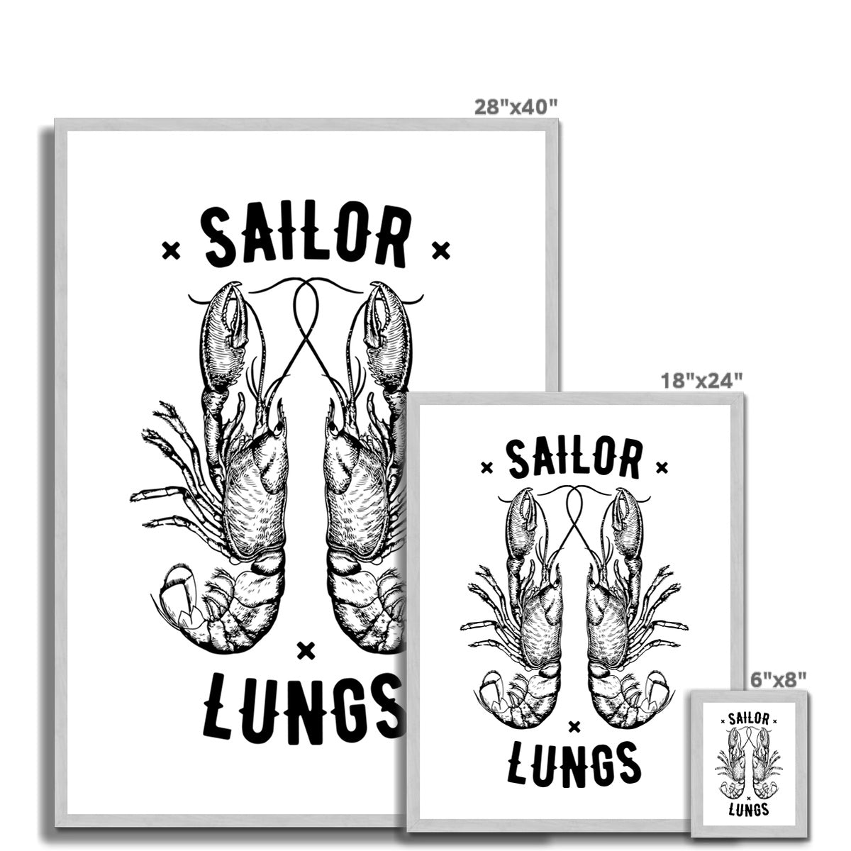 AQUA B&W - 06 - Sailing Lungs - Antique Framed Print