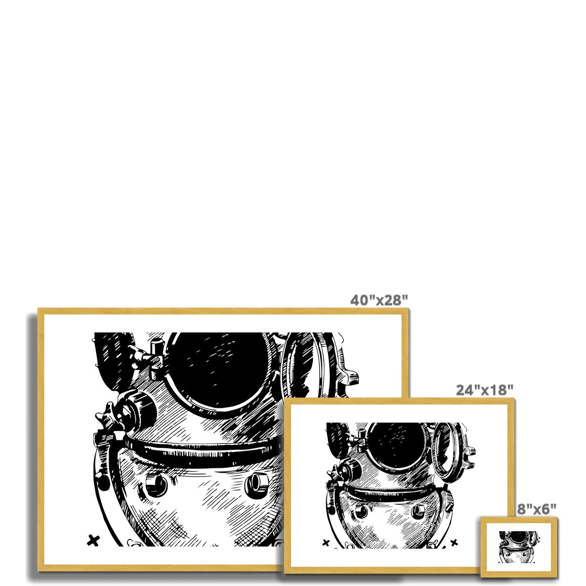 AQUA B&W - 05 - Astronauta oceano - Impressão antiga emoldurada e montada