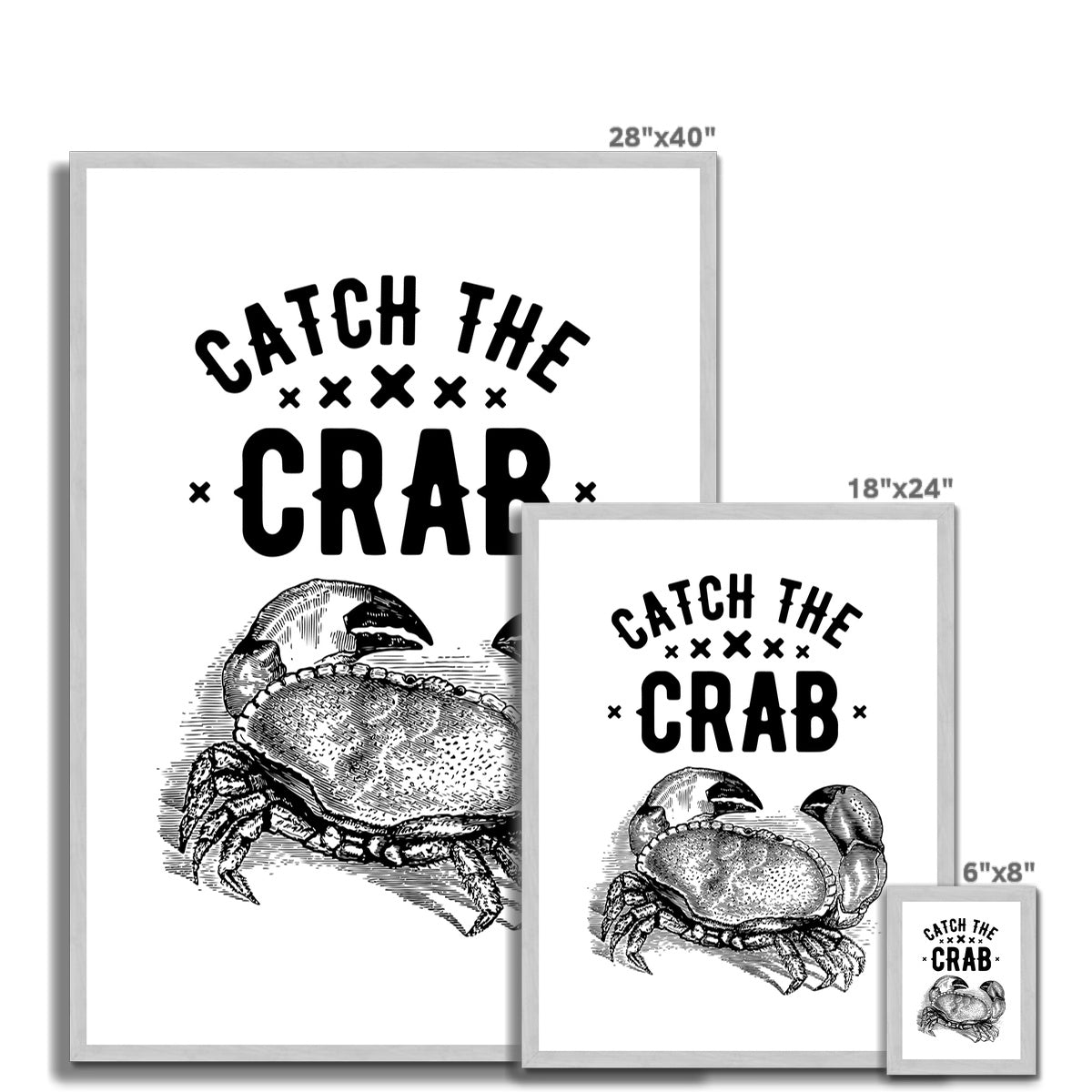 AQUA B&W - 07 - Catch the crab - Antique Framed Print