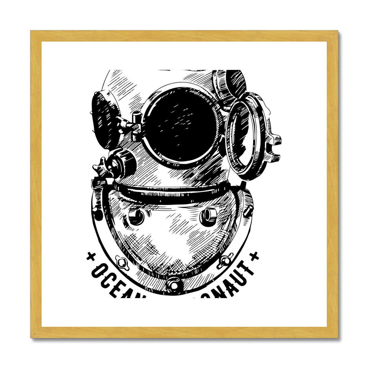 AQUA B&W - 05 - Astronauta oceano - Impressão antiga emoldurada e montada