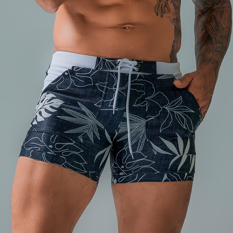 Heavywood Summer Men's Beach Swimming Trunks Drawstring Elastic Waist Swimsuit Shorts Man Plus Size Quick Drying Swimwear Shorts