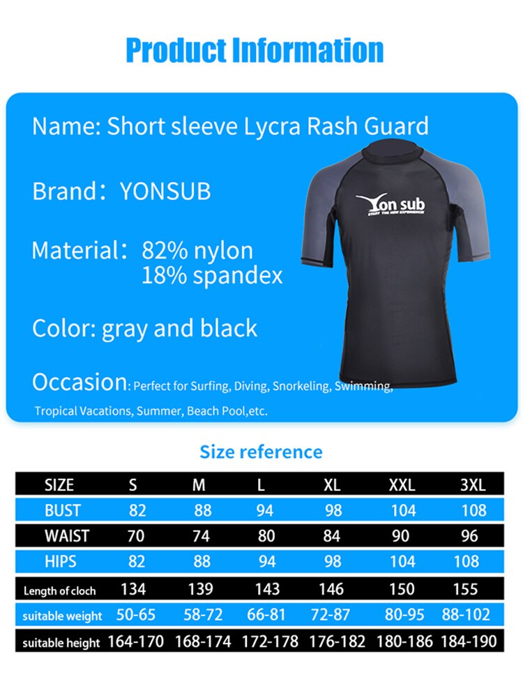 YONSUB Men Surf Rash Guard  Lycra Short Sleeve Top Quick Dry Kitesurf Windsurf Dive T-Shirt UV-Protection UPF 50+ Beach Swimwear