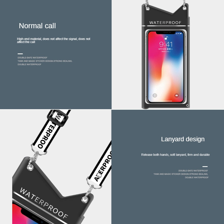 Capa impermeável para celular com tela sensível ao toque, bolsa de natação, praia, à prova de poeira, primavera quente, bolsa de mergulho, esportes aquáticos