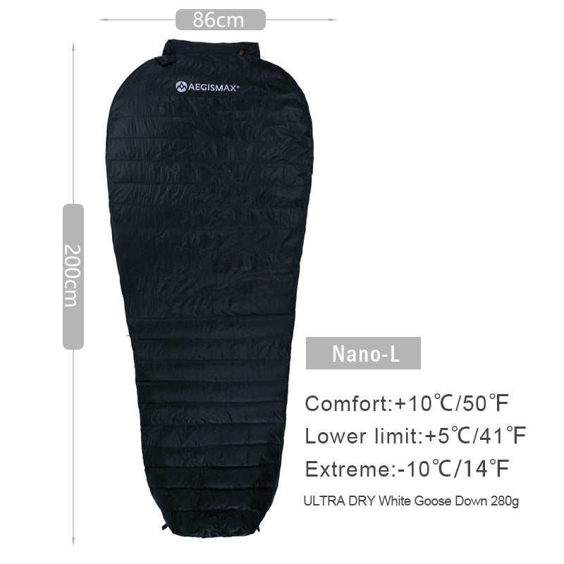 AEGISMAX Ultra-Light Adult Outdoor Camping Down Sleeping Bag Nylon Mummy Three Season Goose Down Sleeping Bag