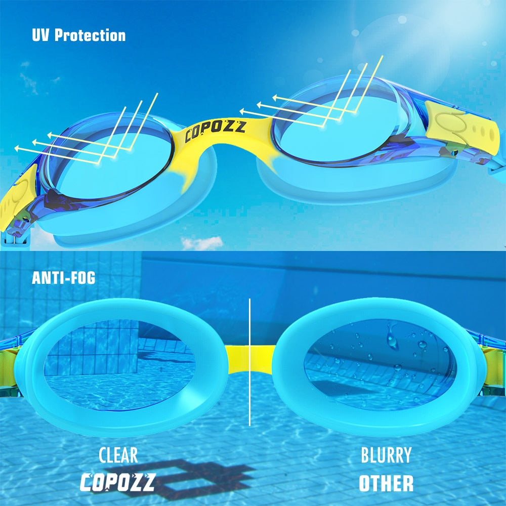 Copozz Waterproof Anti Fog UV Child Professional Colored Lenses Diving Swimming Glasses kids Eyewear Swim Goggles Gafas Nata