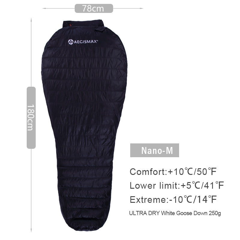AEGISMAX Ultra-Light Adult Outdoor Camping Down Sleeping Bag Nylon Mummy Three Season Goose Down Sleeping Bag