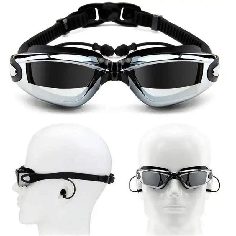 Óculos de natação para miopia, protetor de ouvido profissional para adultos, touca de silicone para piscina, antiembaçante, masculino e feminino, óculos ópticos à prova d'água