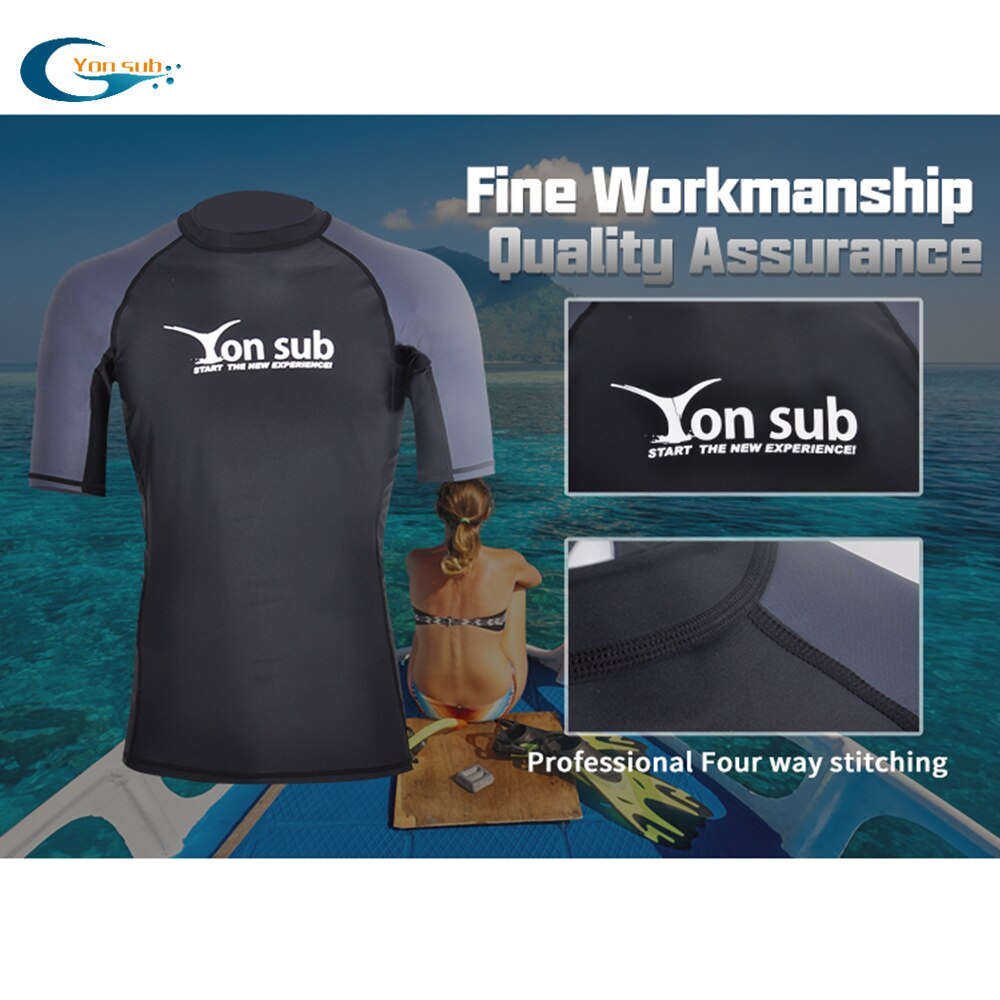 YONSUB Men Surf Rash Guard  Lycra Short Sleeve Top Quick Dry Kitesurf Windsurf Dive T-Shirt UV-Protection UPF 50+ Beach Swimwear