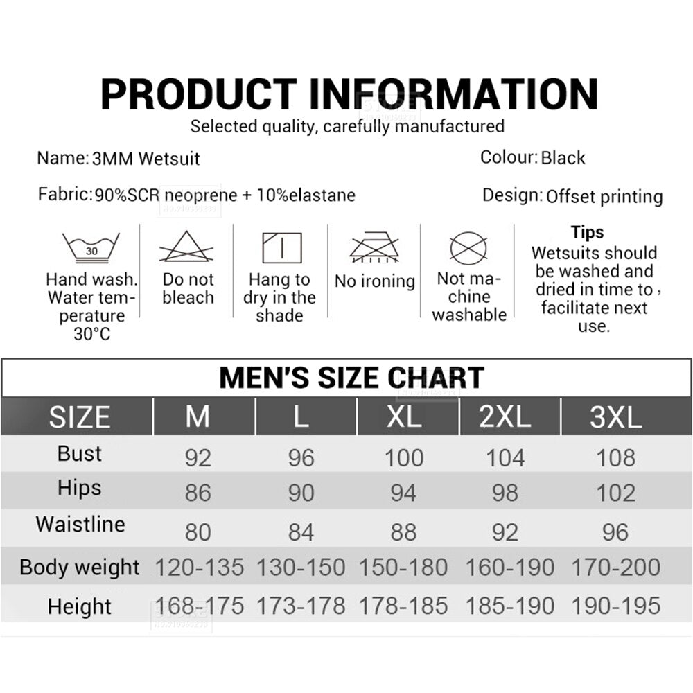 Neopren 3mm Neoprenanzug Windsurf Herren Unterwasser Angeln Tauchen Speerfischen Schwimmen Kitesurf Surf Kleidung Neoprenanzug Wakeboard