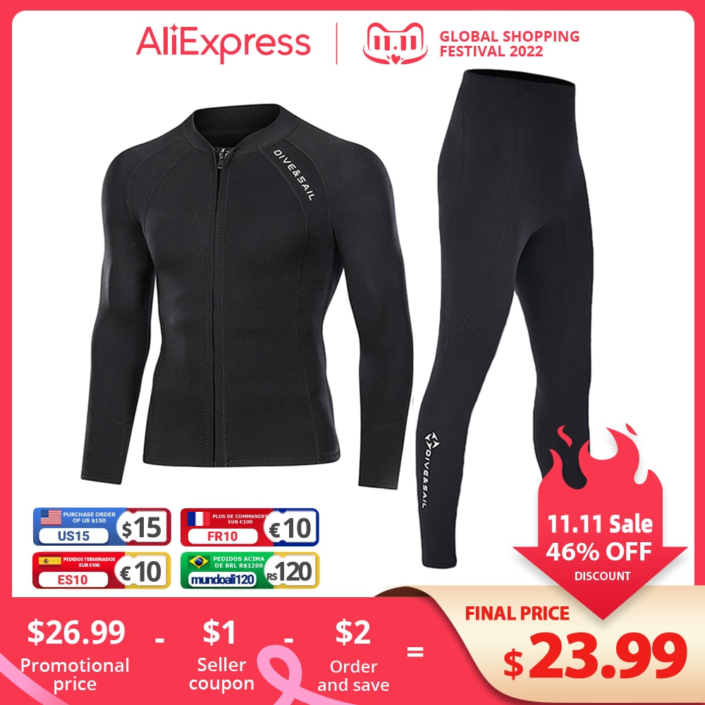 Neoprene 2MM 3MM Men Women Wetsuit Jacket Scuba Diving Suit Surf Snorkeling Underwater Fishing Spearfishing Kitesurf Equipment