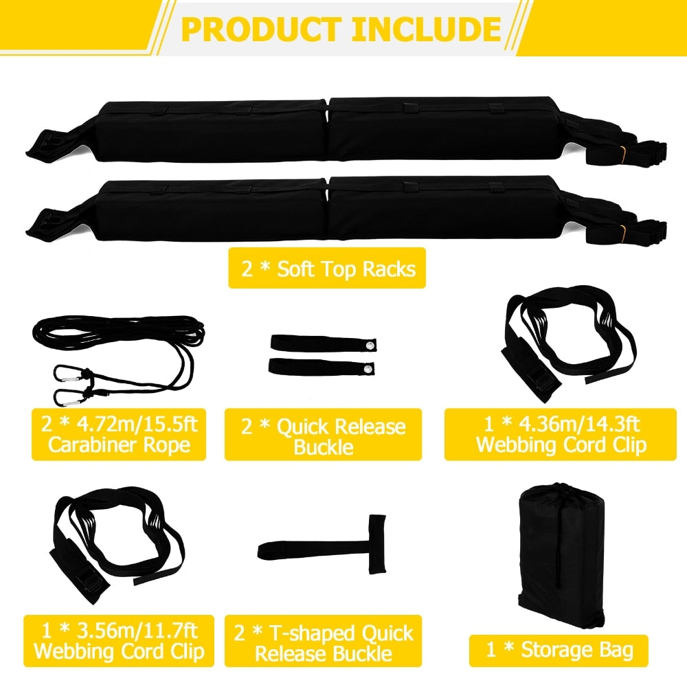 Almofadas macias universais para rack de teto de carro, pano oxford em pvc 600d para caiaque/canoa/snowboard/windsurf, bagagem para transporte de carga de 60kg