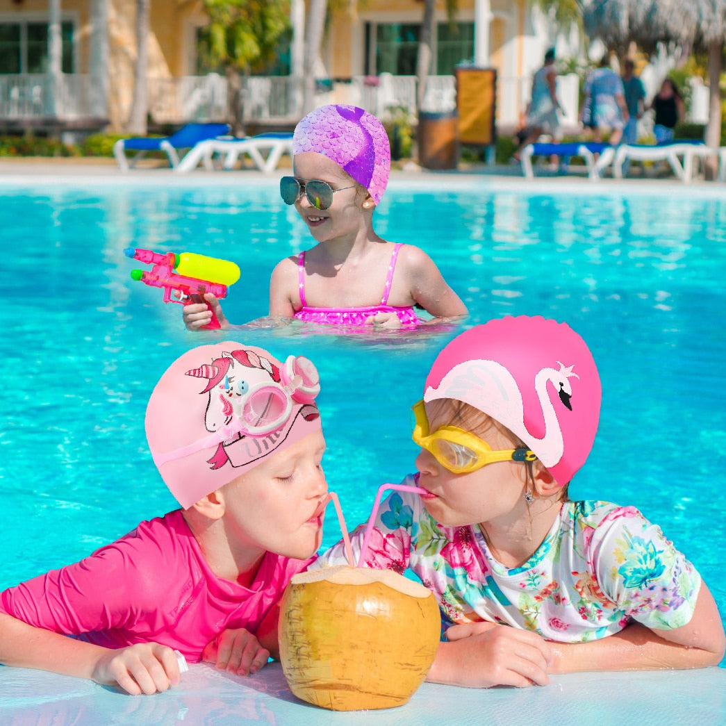 Cute Girl Swimming Cap For Children Kids Waterproof Elastic Silicone Swim Pool Cap Bathing Caps gorro natacion Diving Hat Kids