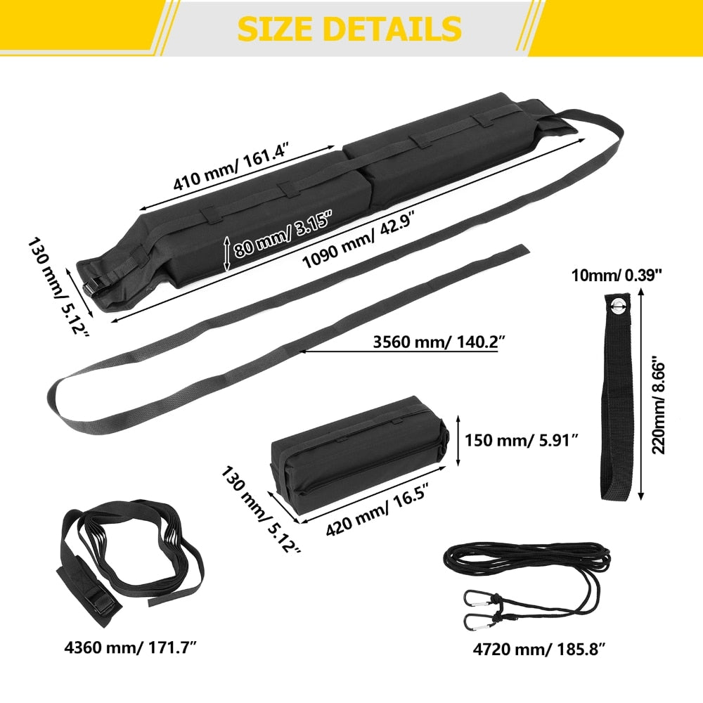 Almofadas macias universais para rack de teto de carro, pano oxford em pvc 600d para caiaque/canoa/snowboard/windsurf, bagagem para transporte de carga de 60kg