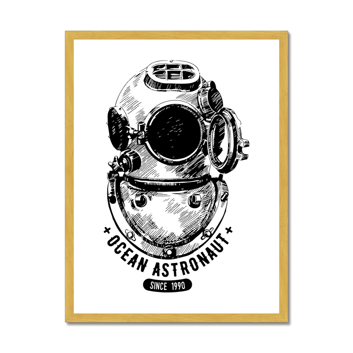 AQUA B&W - 05 - Astronauta do oceano - Impressão emoldurada antiga