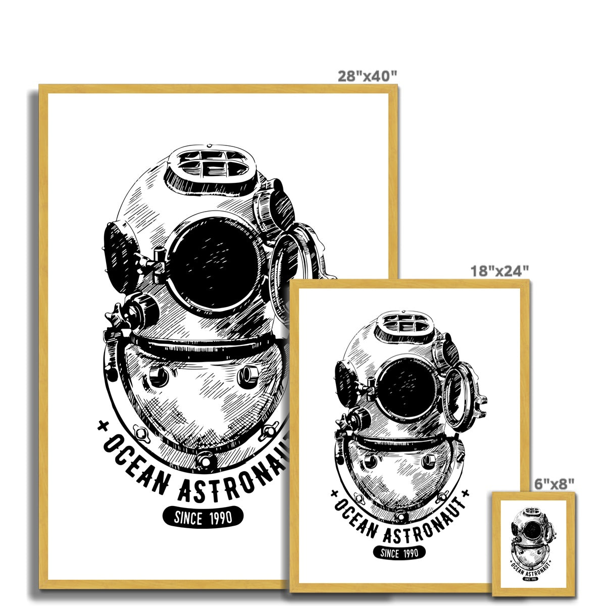 AQUA B&W - 05 - Astronauta do oceano - Impressão emoldurada antiga