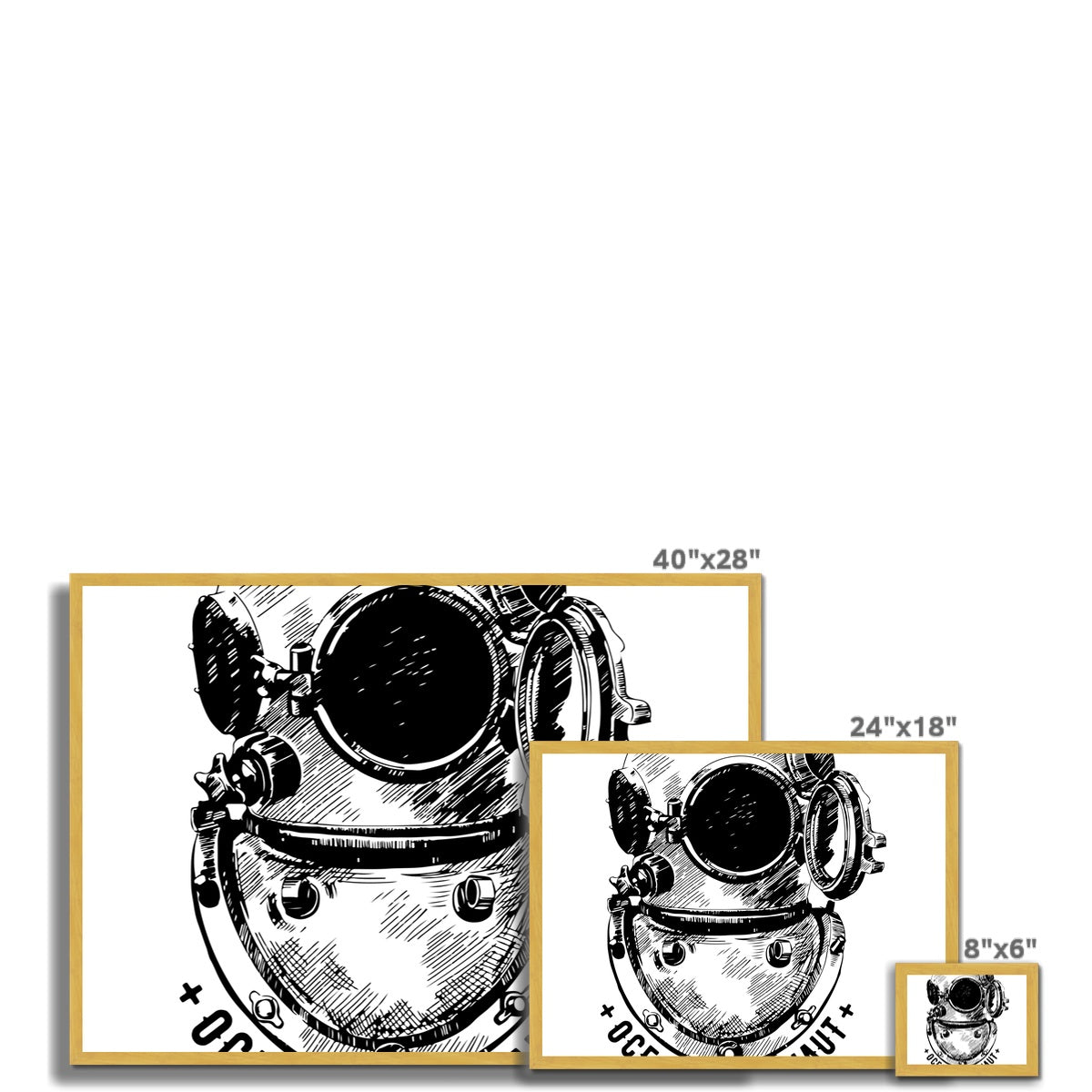 AQUA B&W - 05 - Astronauta do oceano - Impressão emoldurada antiga