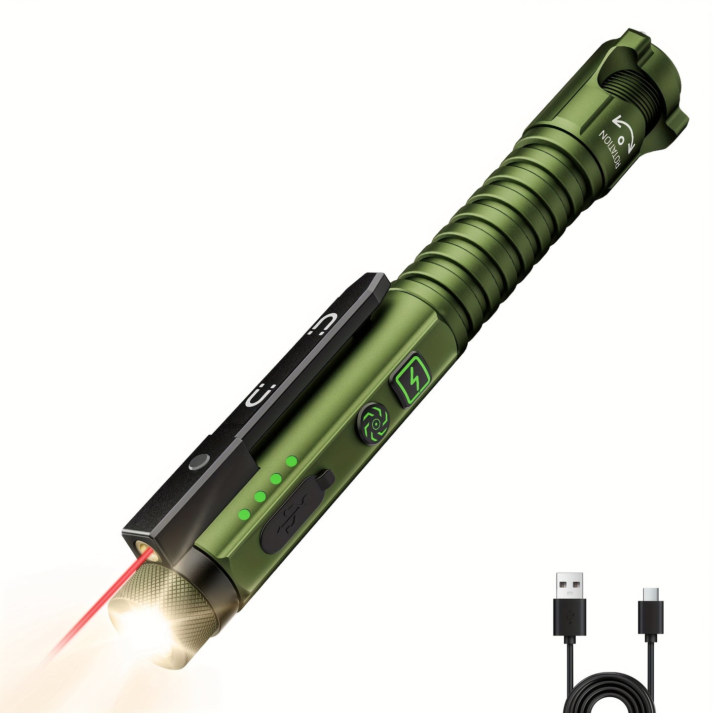 Red Ray Penlight EDC 600LUMEN Rechargeable Portable Flashlight, Ultra-bright Flashlight with Side Light, UV Function, Magnetic Clip And Base, Hidden Bottle Opener, Window Breaker, Suitable for Home, Camping, And Emergency Sit