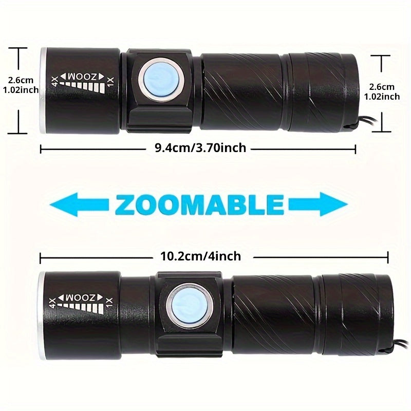 One UV 395nm flashlight, USB rechargeable, adjustable focus UV light, 3-speed mini flashlight, UV light, used for pet detection light, home, outdoor, camping, fishing light