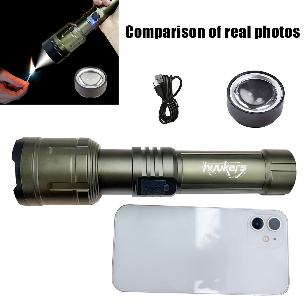 Outdoor Portable Flashlight with Ignition Function - Rechargeable Battery Power Bank Function, Long Battery Life - Aluminum Alloy Material, Suitable for Emergencies, Camping, Hiking | Bright And Durable Outdoor Life-saving Fl