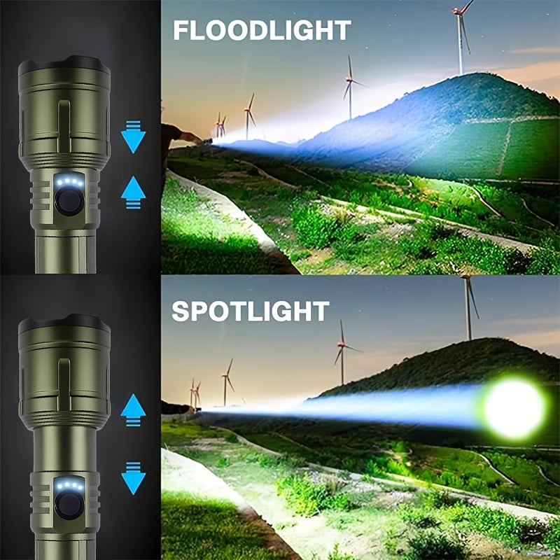 Outdoor Portable Flashlight with Ignition Function - Rechargeable Battery Power Bank Function, Long Battery Life - Aluminum Alloy Material, Suitable for Emergencies, Camping, Hiking | Bright And Durable Outdoor Life-saving Fl