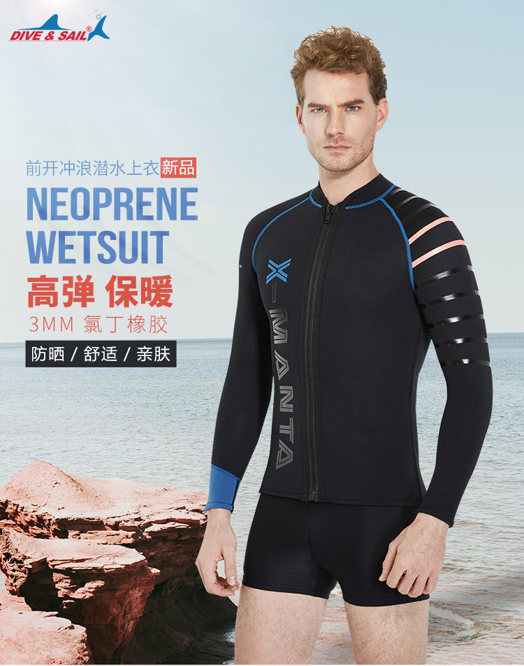3MM Wetsuit Neoprene Men Underwater Kitesurf Surf Surfing Spearfishing Jacket Front Zip Wetsuit Scuba Diving Snorkeling