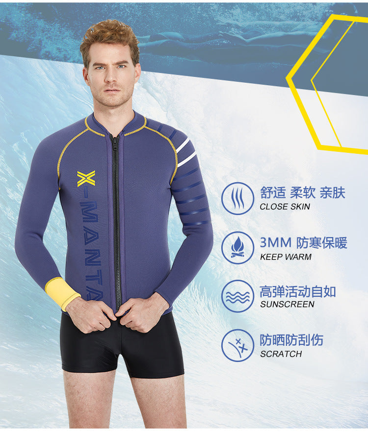 3MM Wetsuit Neoprene Men Underwater Kitesurf Surf Surfing Spearfishing Jacket Front Zip Wetsuit Scuba Diving Snorkeling