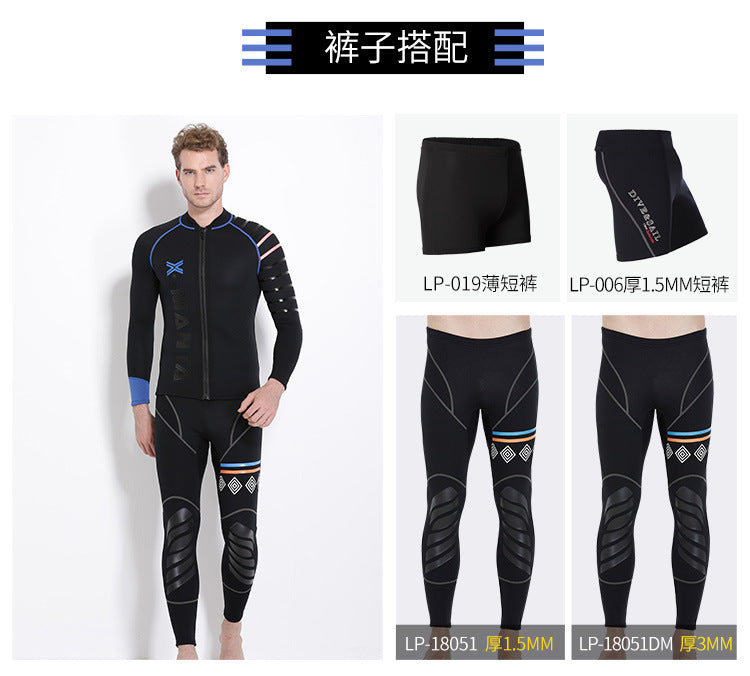 3MM Wetsuit Neoprene Men Underwater Kitesurf Surf Surfing Spearfishing Jacket Front Zip Wetsuit Scuba Diving Snorkeling