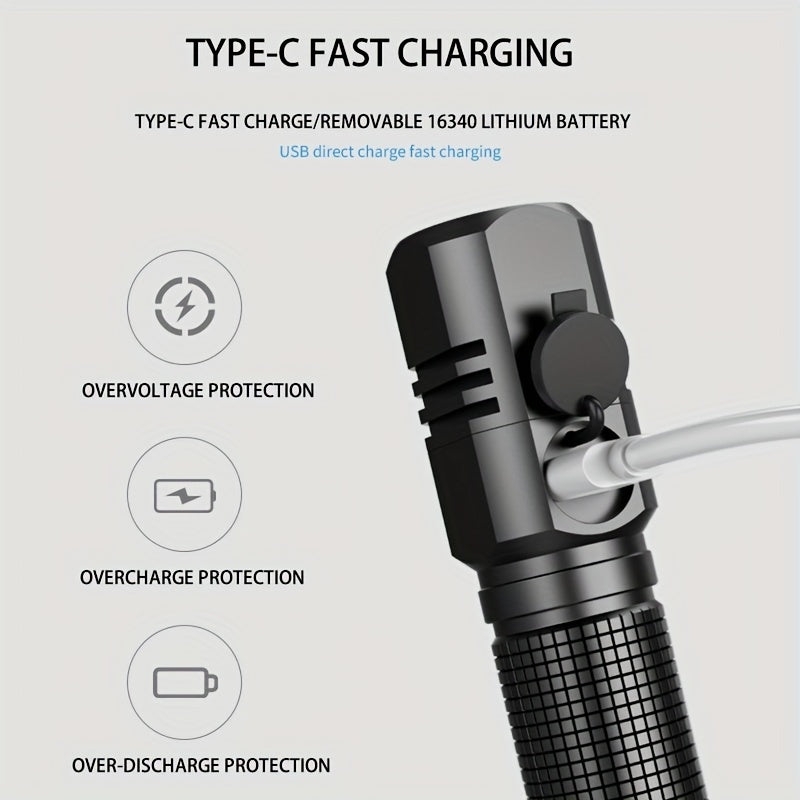 Mini Flashlight Rechargeable, High Lumens Tactical Flashlight, Super Bright Small LED Flash Light- Zoomable, Adjustable Brightness, Long Lasting for Camping, Outdoors And Home Emergency, Can Be Turned Off with One Click, 3 Mo